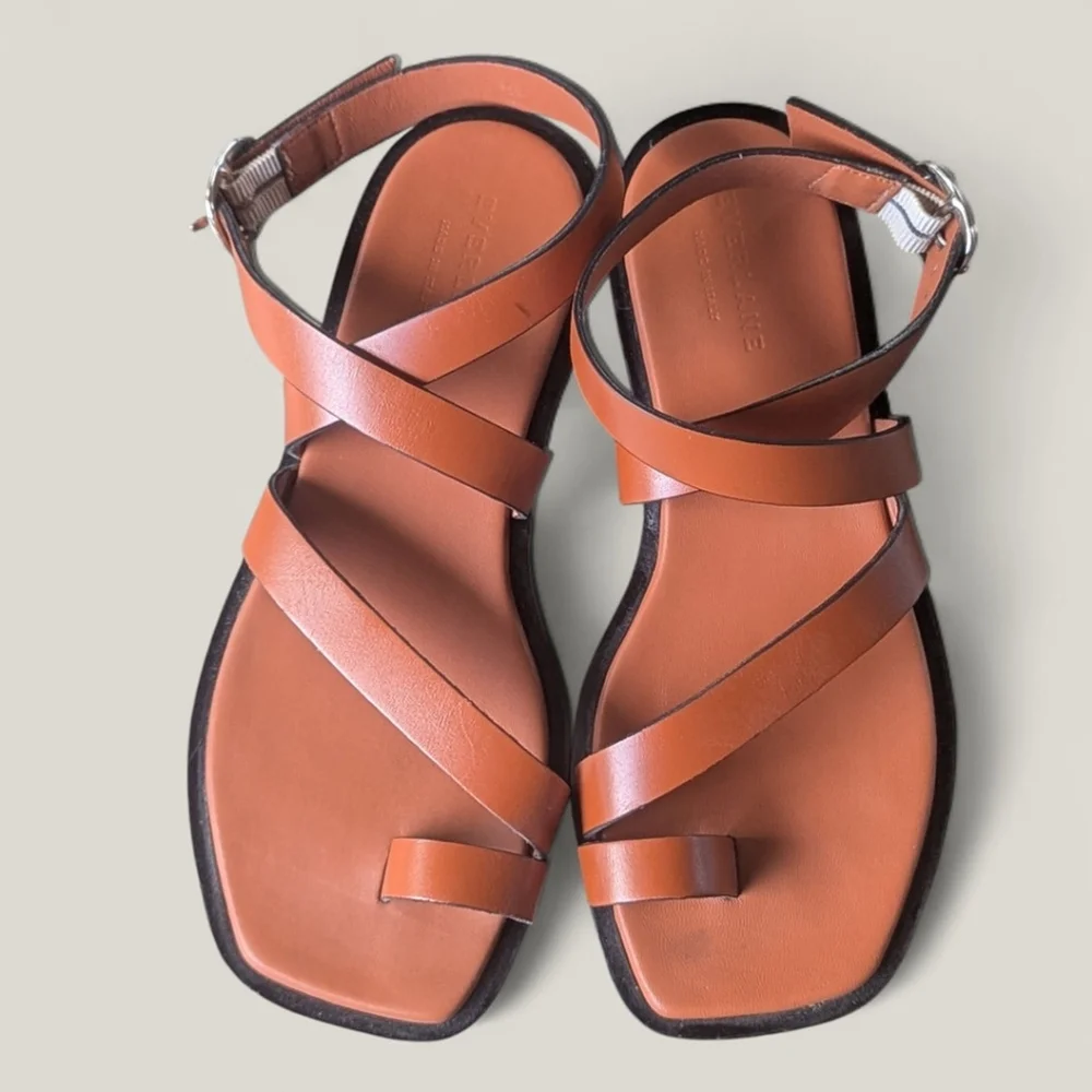 Everlane Italian Leather Wrap Sandals Sz 7 Classic Minimalist Style Adobe Brown - Picture 7 of 12